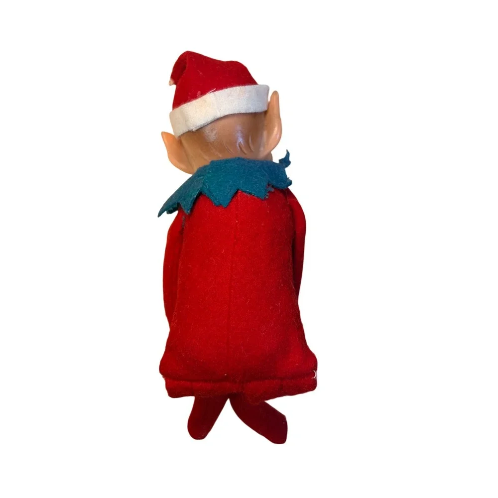Vintage Christmas Elf Knee Hugger 1960s Red Felt Rubber Face Kitsch Decor